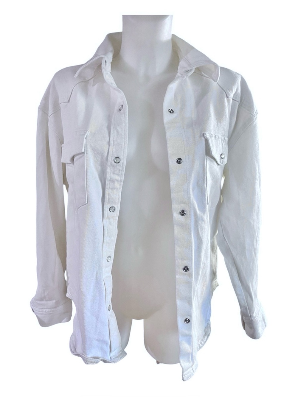 Wilfred Free Oversized Denim Shirt Jacket in a Crisp White Wash Large